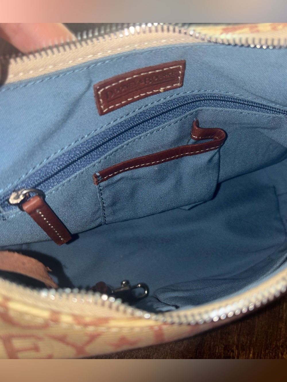 Dooney & Bourke Beige Signature Logo Mini Hobo Bag Brown Leather Trim • Like New - Picture 11 of 13